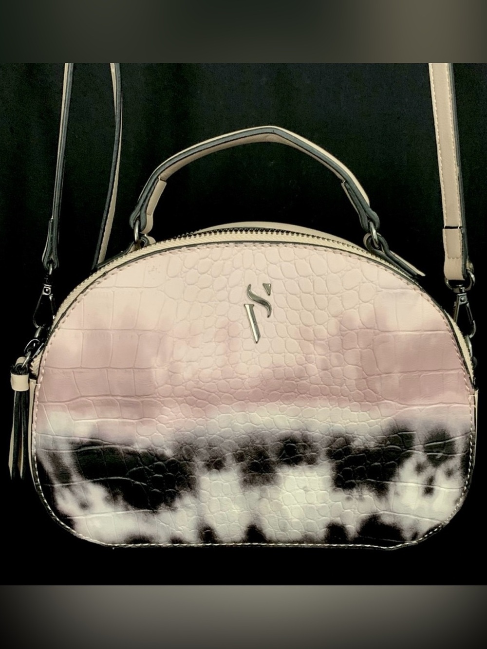 Simply Vera Vera Wang Pink/Black Ombre Style Faux Croc-Embossed Shoulder Bag